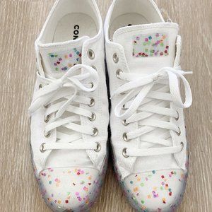 White/Confetti Converse Low-Tops